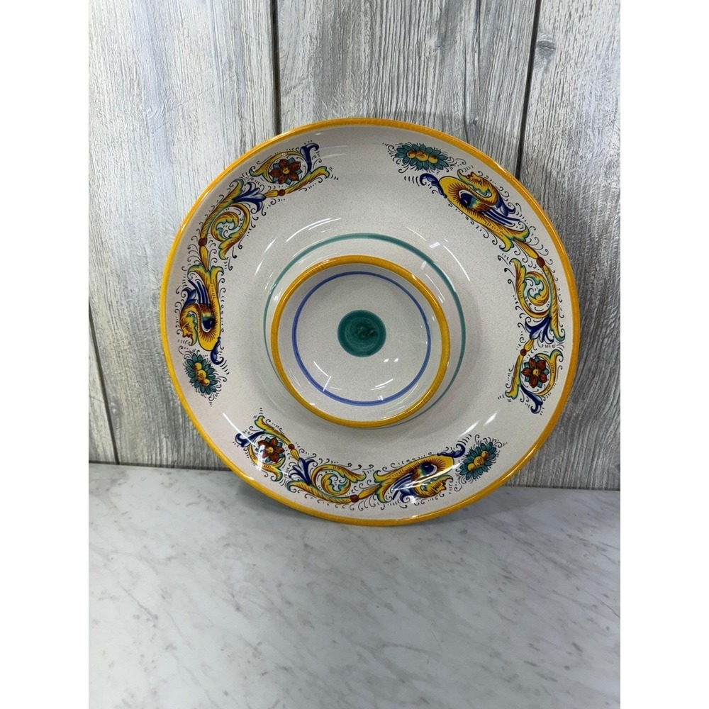 Ceramica Nova Deruta Italy Chip and Dip Server Round Ceramic Platter 12 inch